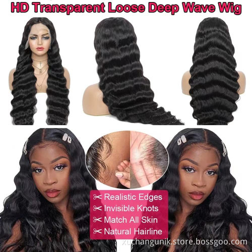 Uniky Factory Direct Sale 360 Full Lace 13*6 Front Long Curly 3in 1 Human Hair Transparent With Braids Loose Deep Wigs